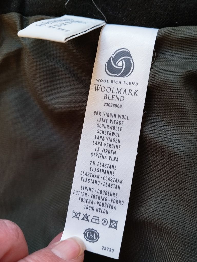 Prosta spódnica midi, wełniana, ciepła, khaki, ciemnozielona, plussize