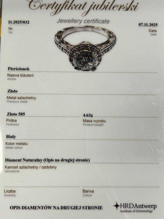 Złoty pierścionek 14K Brylanty 1.22ct