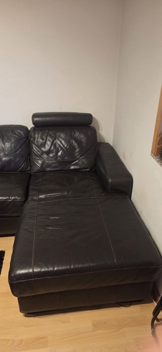 Sofá com chaise longue em pele genuína