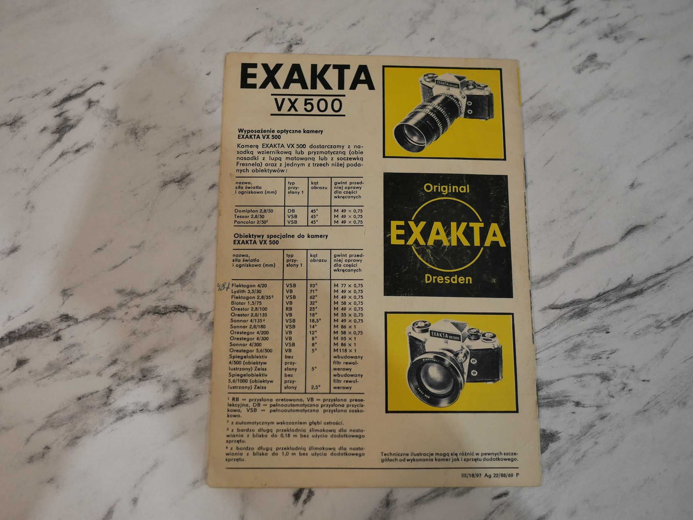 Folder, prospekt - Exakta VX 500 - j. polski