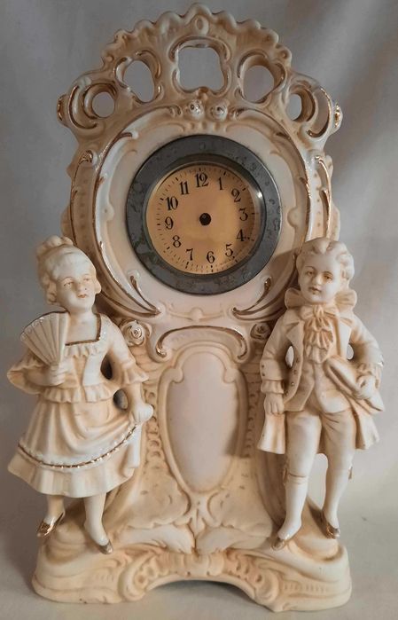 Piękny Zegar Kominkowy Secesja Porcelit