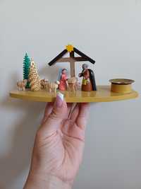 Świecznik drewniany mini szopka Erzgebirge vintage ręcznie malowany