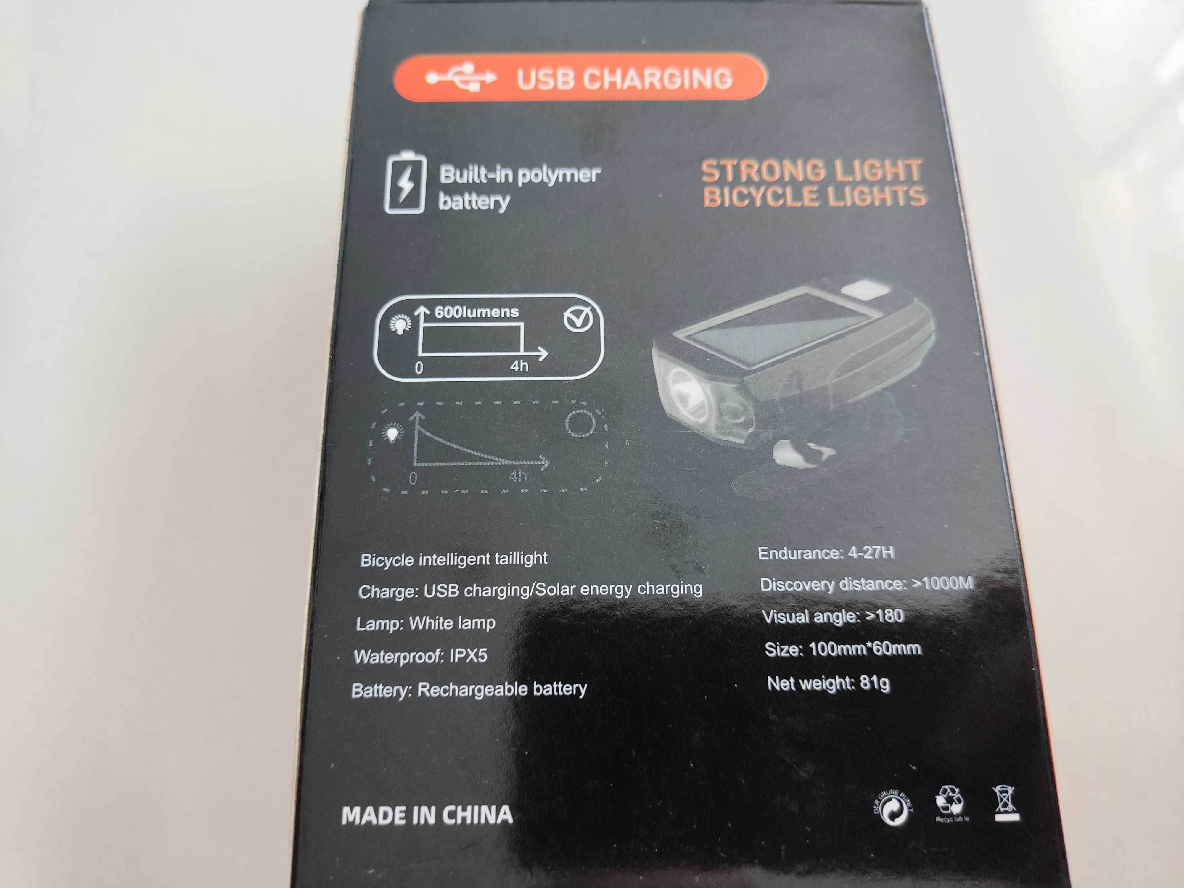 Lampa Lampka Rower Rowerowa Led  Usb Wodoodporna SOLAR