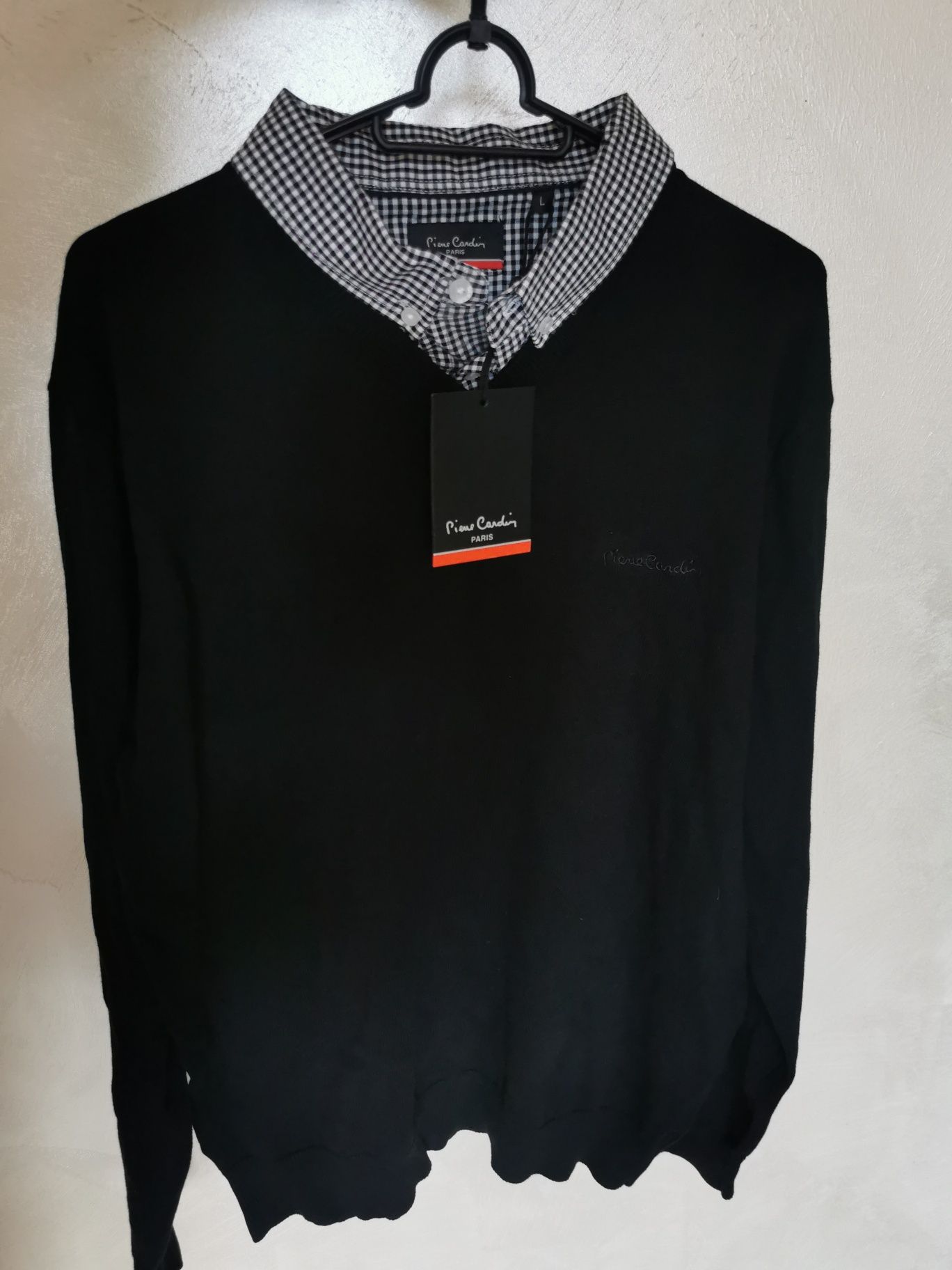 Pierre Cardin Sweter męski wstawka z koszulą