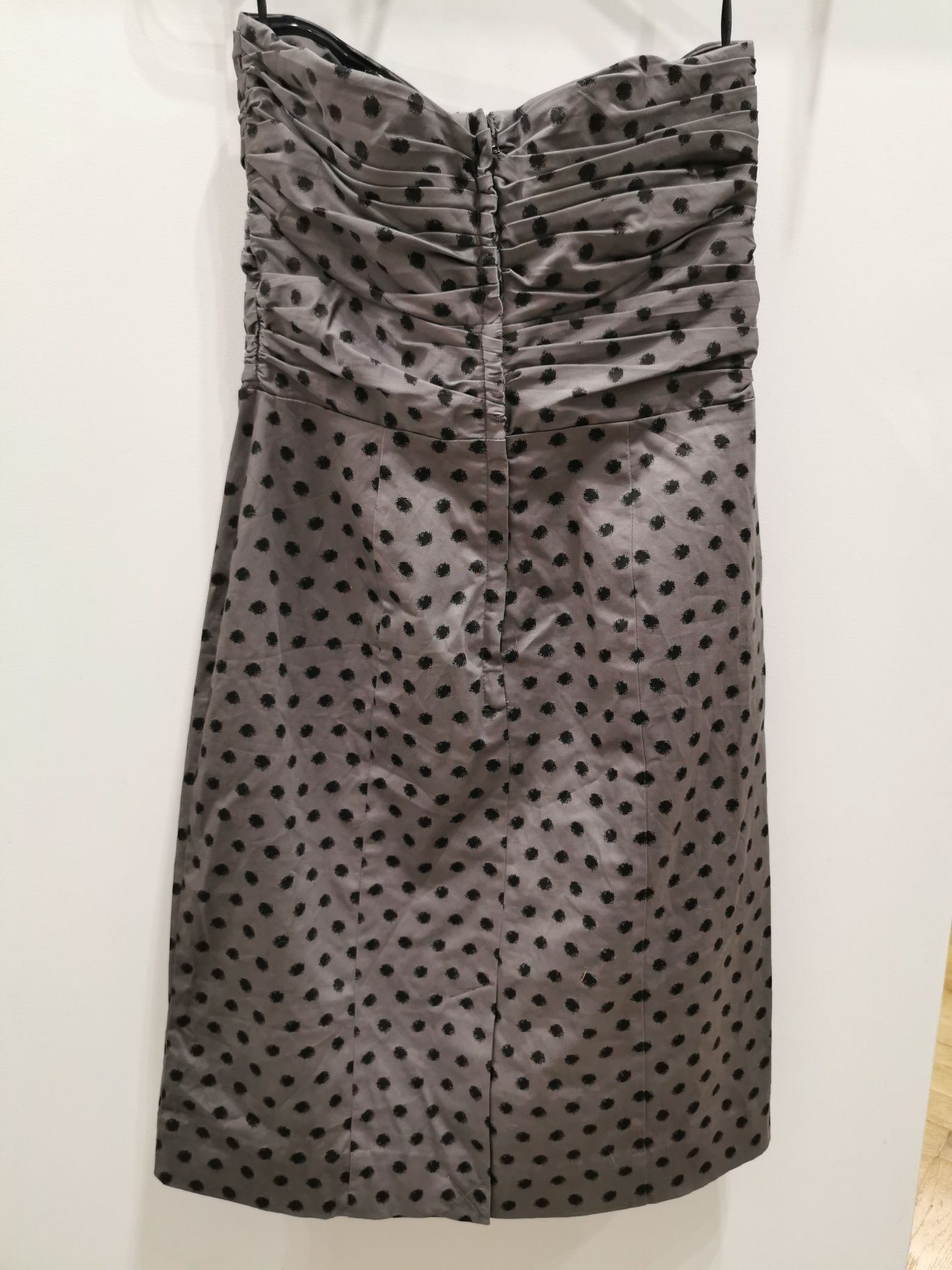Szara sukienka groszki gorsetowa pinup kropki bodycon bal drapowana 36