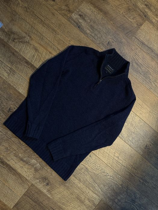 Свитер на замке 1/4 С-М шерстяной кофта мужская синяя вязаная old mone