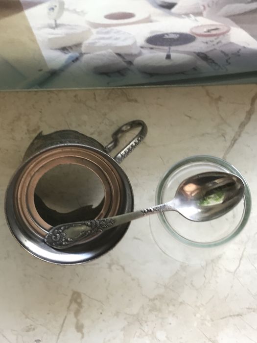 Набор подстаканник космос+ тонкостенный  стакан  + ложка. Мельхиор.