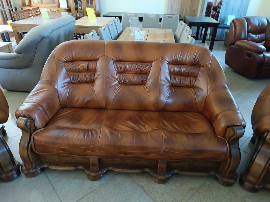 Nowy Komplet CEZAR 3R+1+1, Skóra Naturalna, -50% Outlet = Meble Pyka
