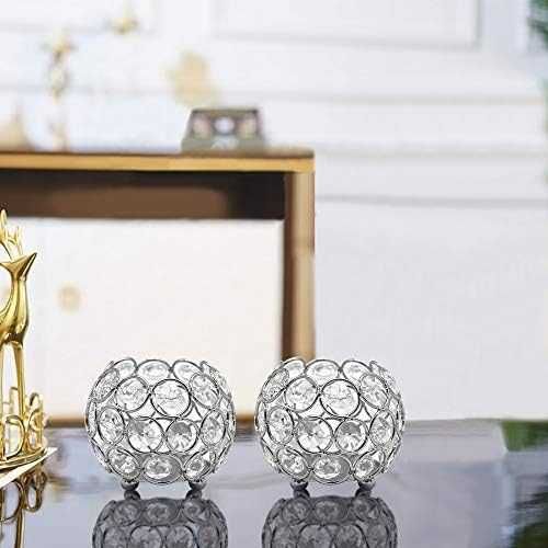 Świeczniki Kryształowe na kandelabry ze srebrną miską 8 cm