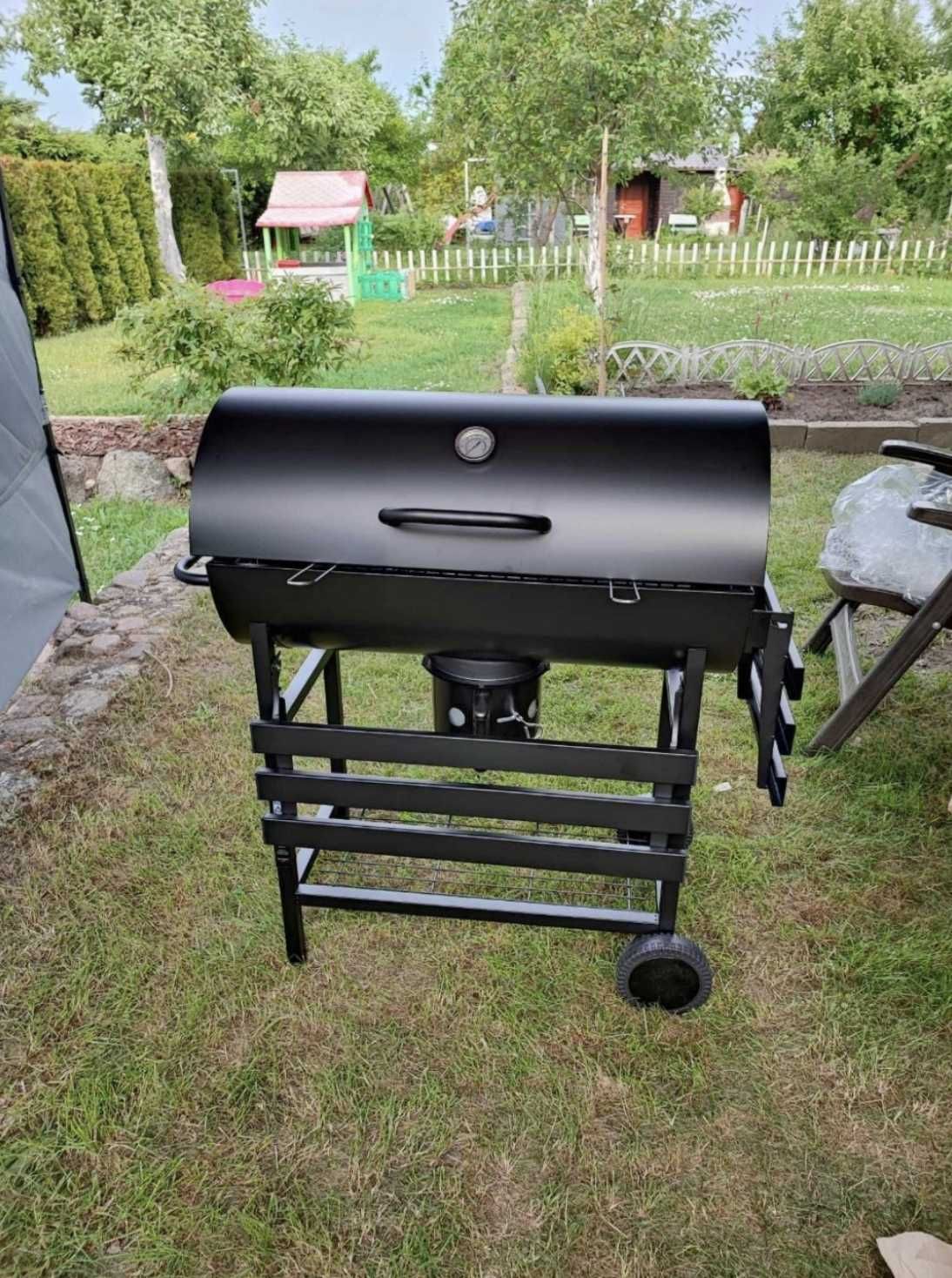 Profesjonalny Grill Węglowy – Beczka, 2 Ruszty, Termometr, Popielnik