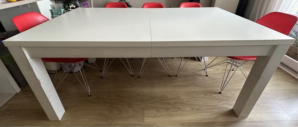 Biały solidny stół 172x90 cm (272x90 cm) rozkładany, biała ława