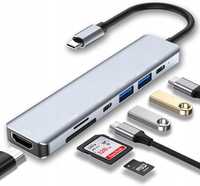 Hub USB-C z 4K HDMI, dwoma portami USB-C, USB 3.0, czytnik kart SD/TF