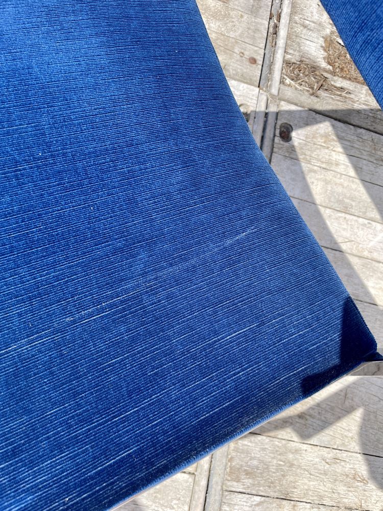 4 krzesła vintage, chrom+niebieski sztruks