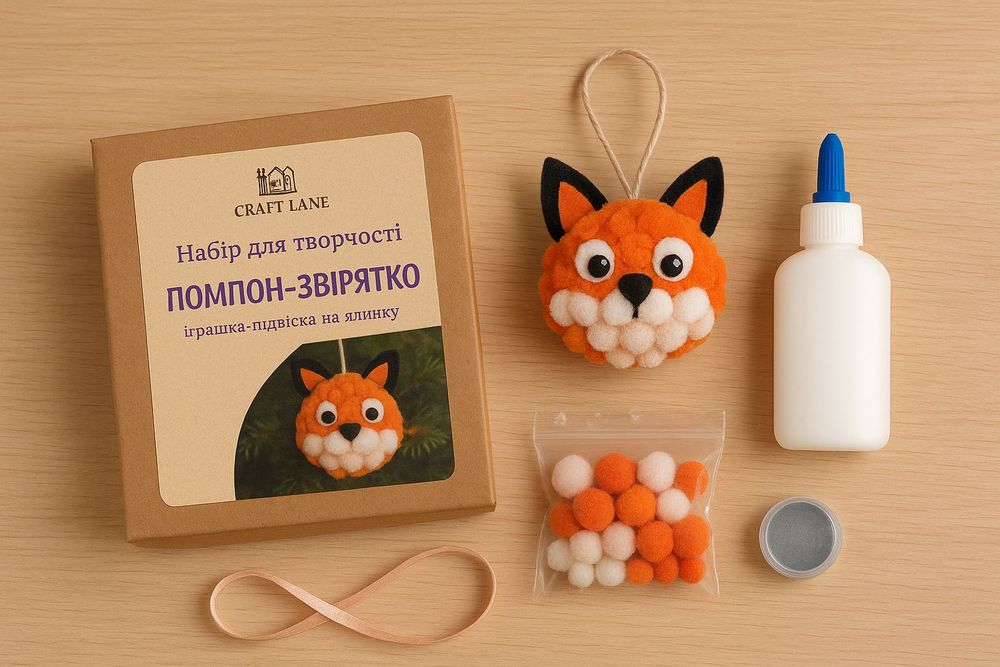 Набір для творчості “Помпон-звірятко” | Сюрприз- Іграшка на ялинку