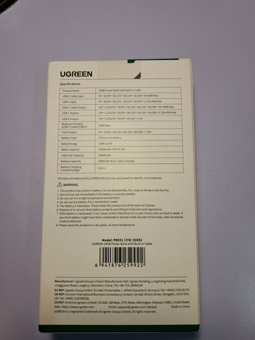 Павербанк новий Ugreen 145w 20000mah