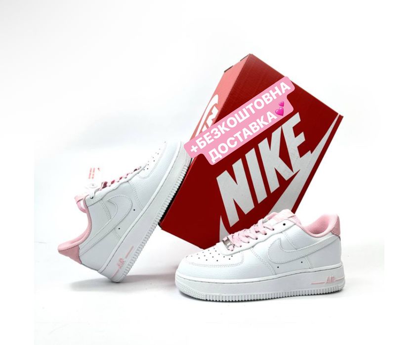 БЕЗКОШТОВНА ДОСТАВКА‼️Кросівки Nike Air Force White Pink (Рожеві),форс