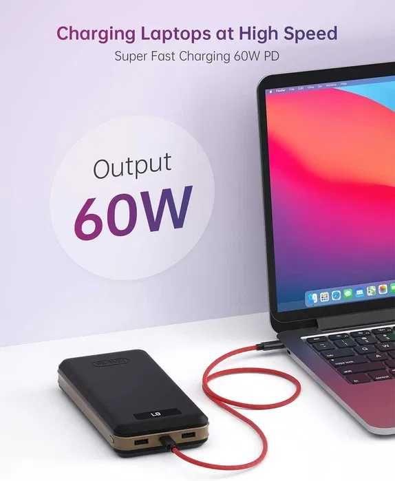 Потужний Павербанк Powerbank 27000mAh PD 60W для планшетів, ноутбуків