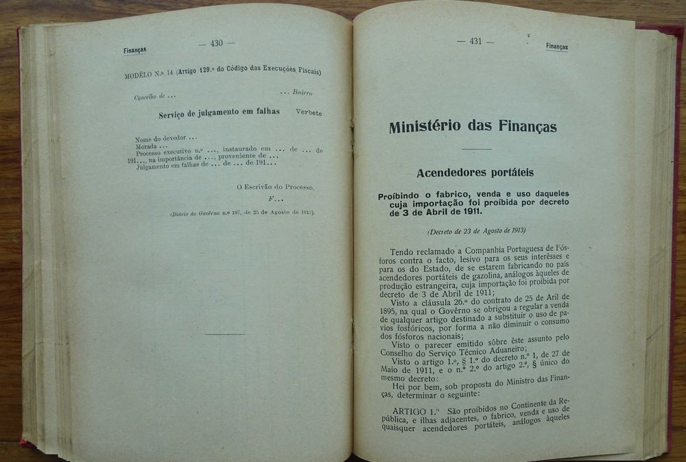 Leis Decretos e Portarias da República Portuguesa - Ano Edição 1913