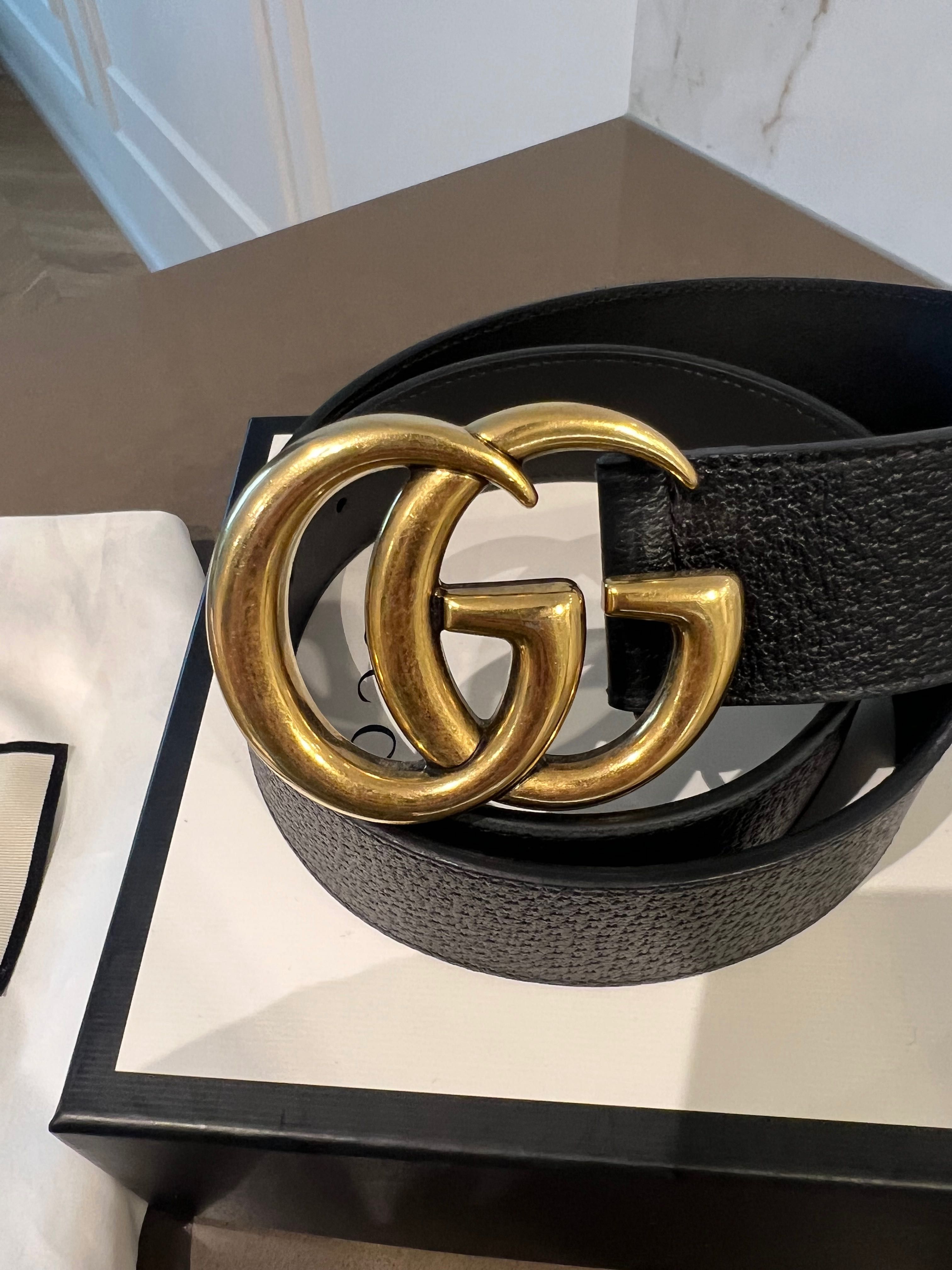 Pasek Gucci 80, szer 4cm czarny złoty