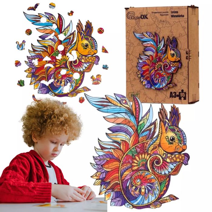 Puzzle drewniane eko 95 elementów. Leśna wiewiórka. Maksik