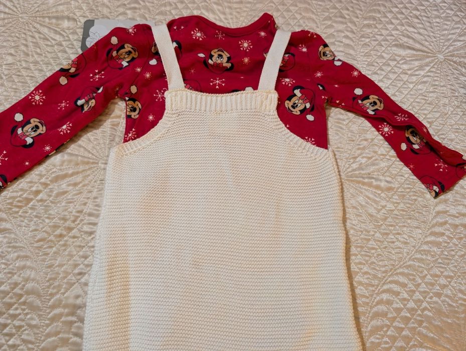 Jardineira / macacão e blusa 9-12 natal