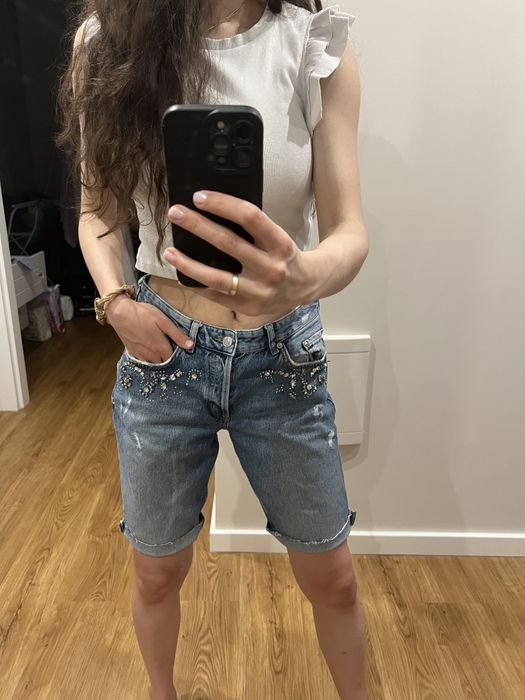 Spodenki z dlugą nogawką - jeansowe S