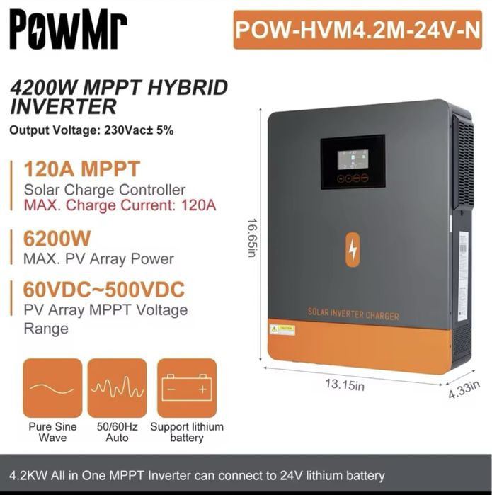 Гібридний сонячний інвертор PowMr 4200 W