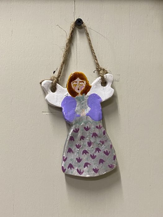 Anioł stróż dekoracja zawieszka liliowy srebrny handmade