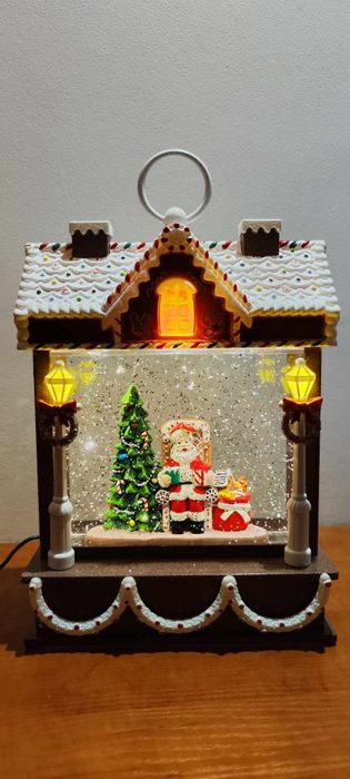 Ozdoba świąteczna bożonarodzeniowa świecąca pozytywka domek lampion