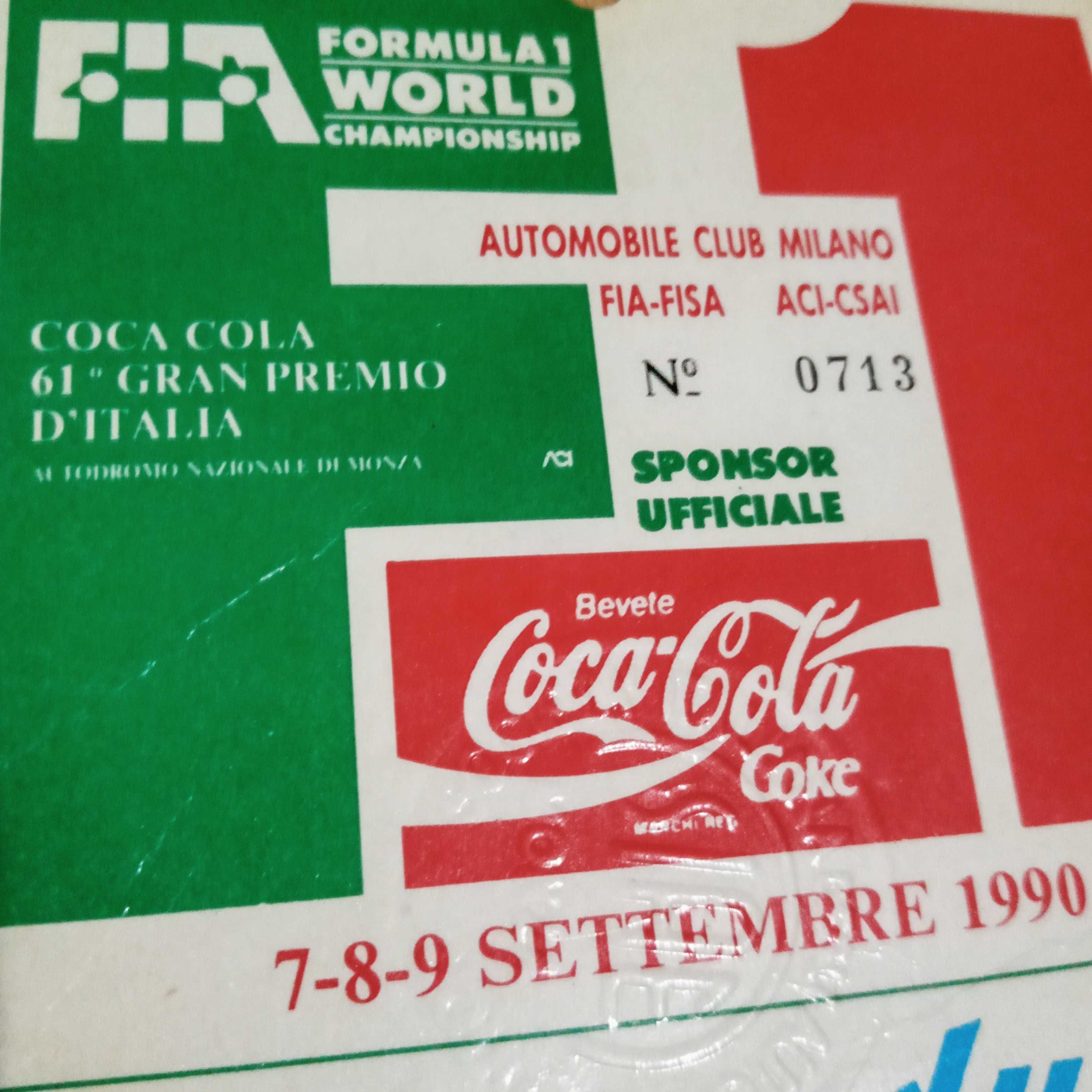 Bilhete Original F1 Grande Prêmio Itália 1990