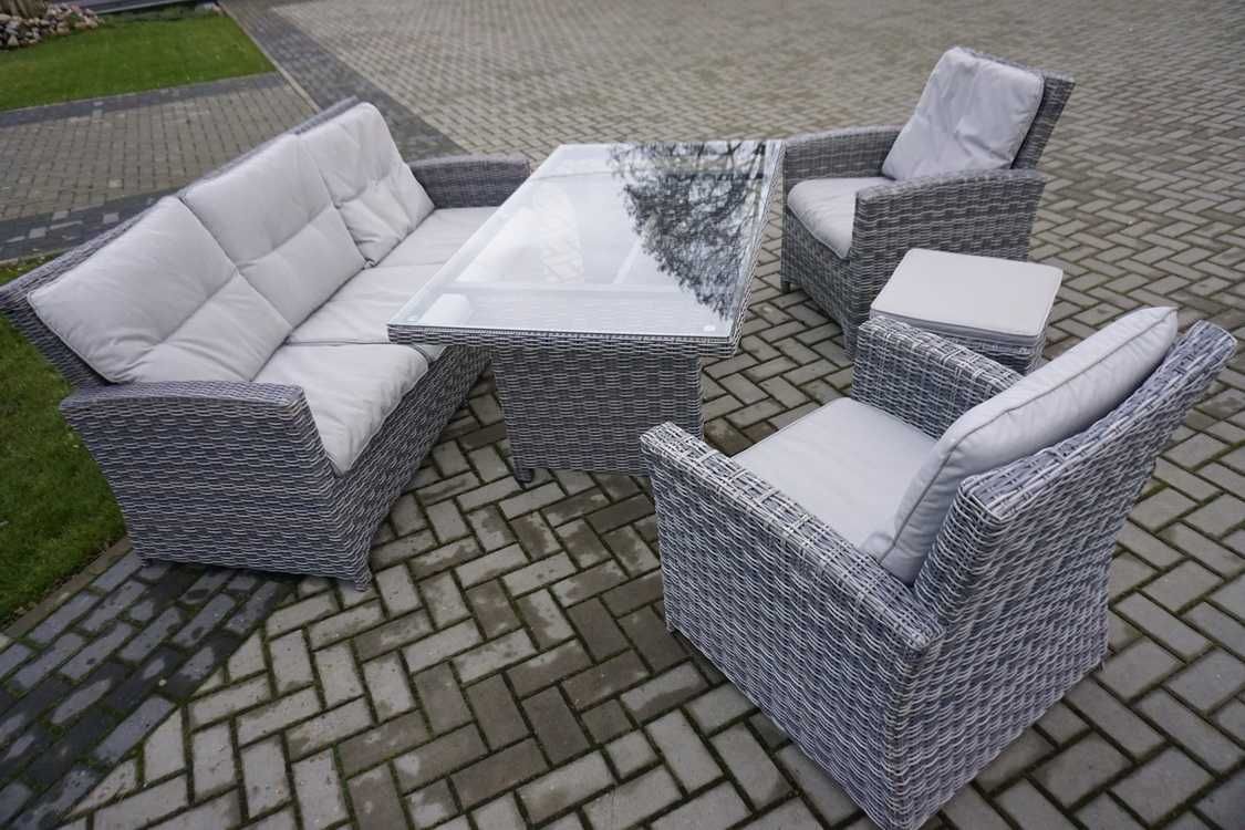 Zestaw z Technorattanu Sofa 3 osobowa + 2 Fotele + Stół + Pufa (w-978)