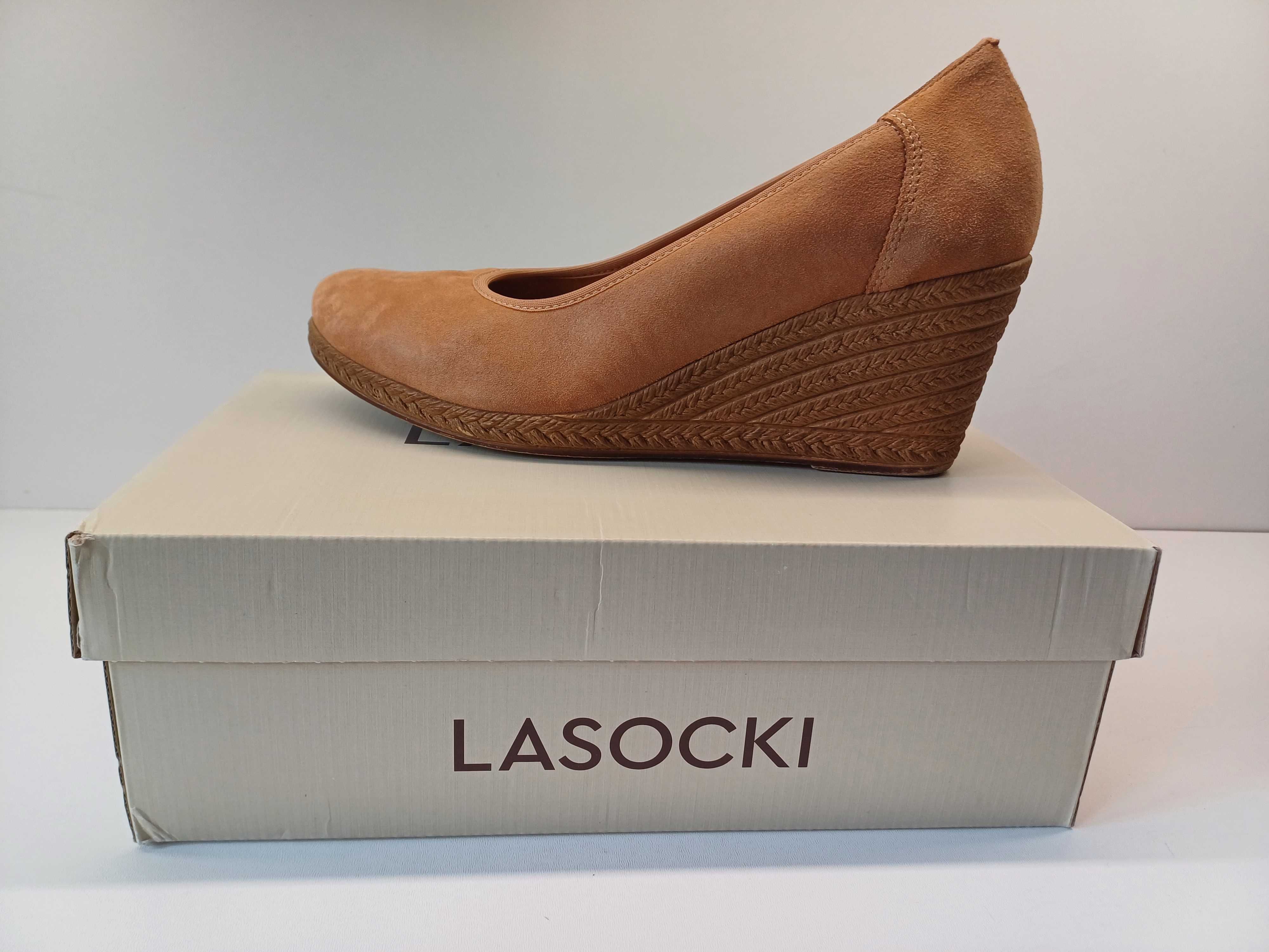 LASOCKI buty damskie czółenka r. 39 skóra _ BEŻ _ koturn