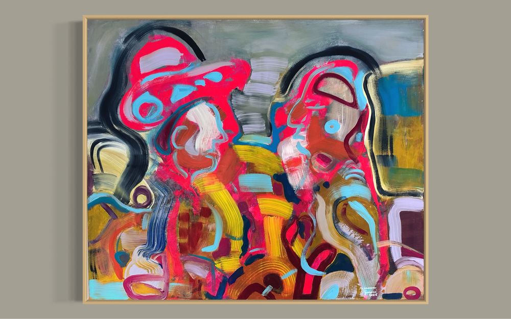 Obraz „Spotkanie” oryginalny akryl kolorowy nowoczesny duży 120x100