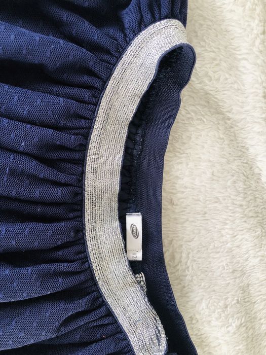 Granatowa tiulowa spódniczka balerina ze srebrnym paskiem 128 cm