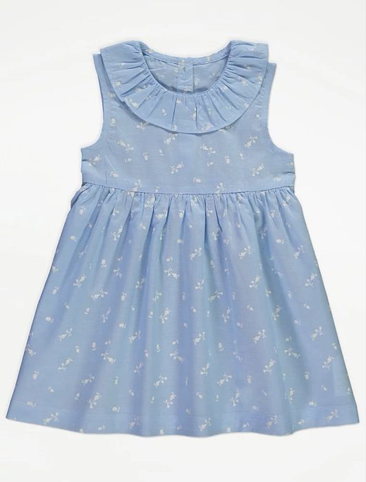 92 98 George niebieska bawełniana sukienka z kołnierzykiem w kwiaty UK