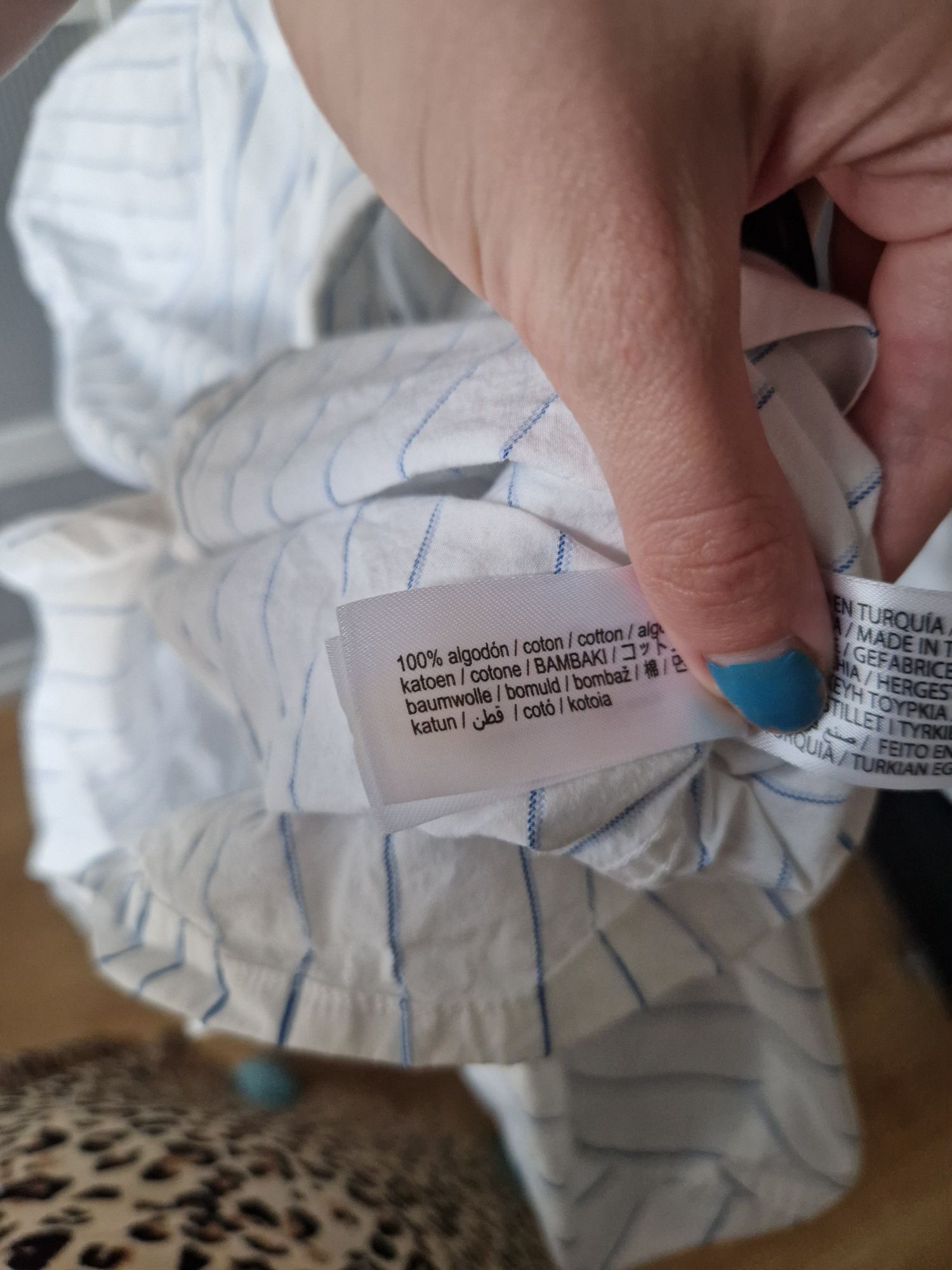 Krótka oversize koszula w paski, bershka, bawełniana, biała, niebieska