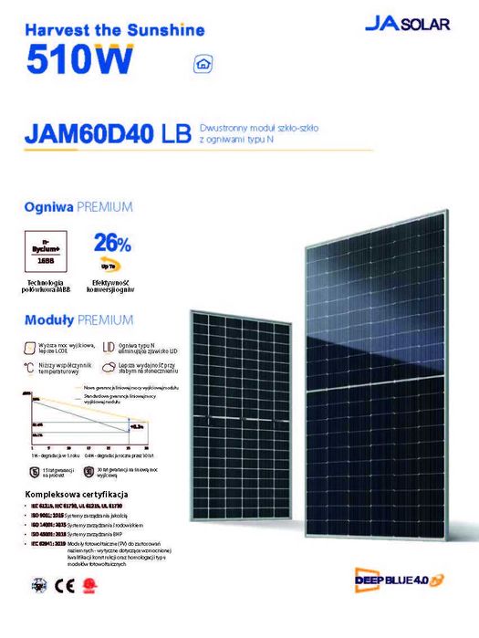 Panel fotowoltaiczny JA SOLAR JAM60D40-500/LB N-TYPE 500W czarna rama