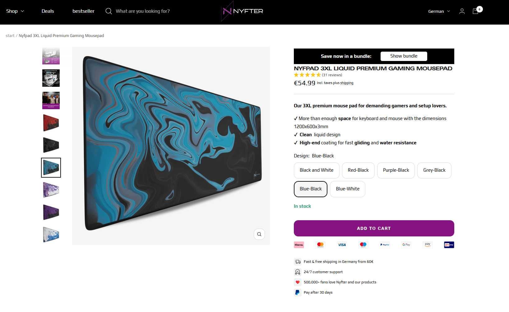 Tapete/Deskmat Gaming Nyfpad 3XL Liquid (120x60cm) - Qualidade Premium