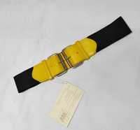 Pasek damski 80 cm szeroki na gumce z klamrami żółty DP0004 LAREDOUTE