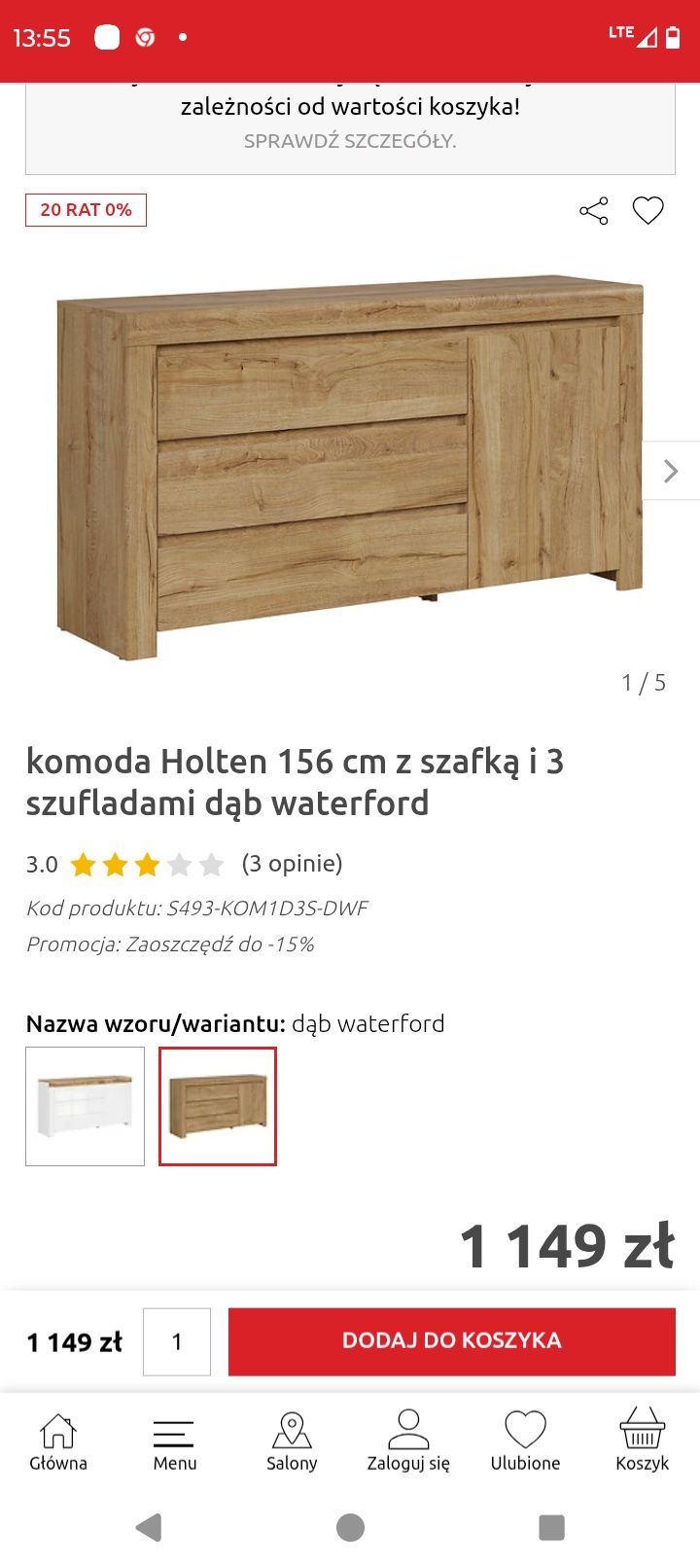 Komoda dąb BRW holten 156cm