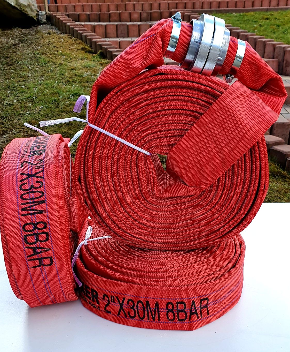 Wąż strażacki 2 cale 30 m złącza deszczownica RED Gruby Wąż Czerwony