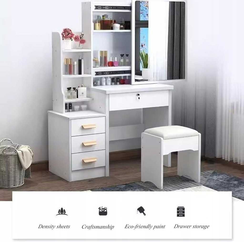 Toaletka do makijażu LED z lustrem + Taboret Kosmetyczka do Wizażu