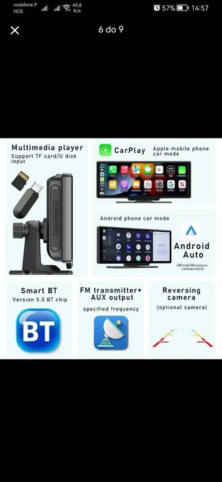 Ecrã 10,26'' p/ carro - Mp5 - GPS, Car Play, Android Auto, BT 5.0