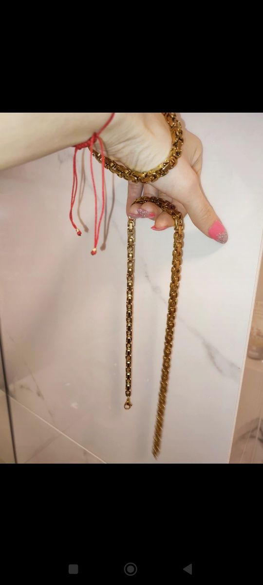 Złoty komplet bransoletka łańcuch łańcuszek