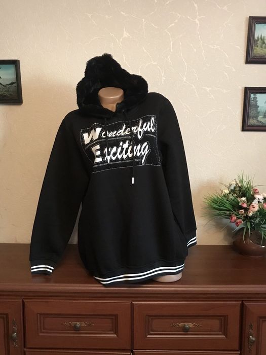 МегаТёплый СВИТШОТ капюшон на меху Турция 52-60р