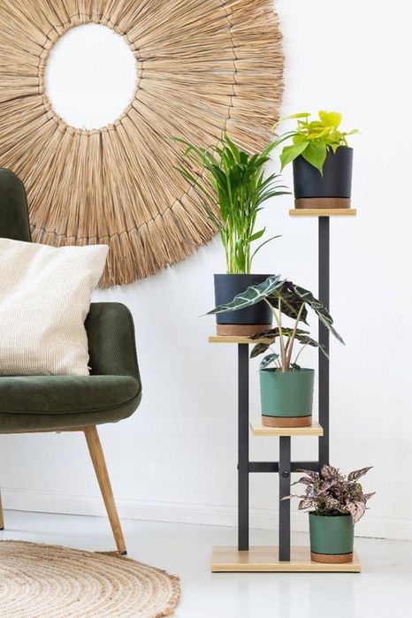 Kwietnik Stojący Metalowy 3Poziomy Czarny Loft Industrial Villago Peak