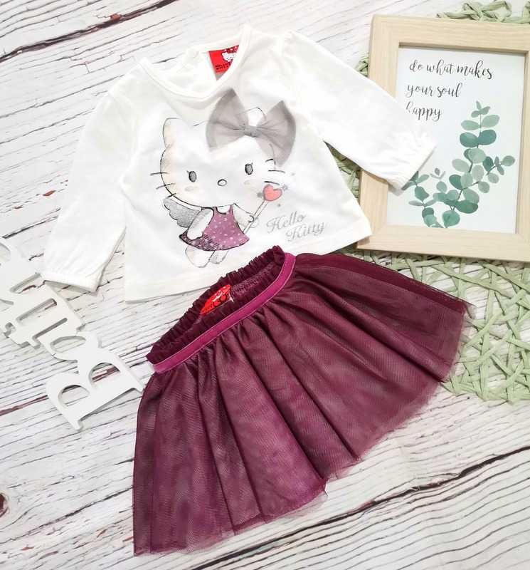 NOWY komplet Hello Kitty spódnica tiulowa bluzka 0-3miesiące 56cm 62cm