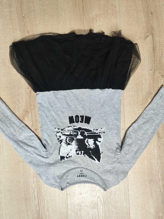 Bawełniana sukienka z długim rękawem cekiny zmieniające się 122 szara