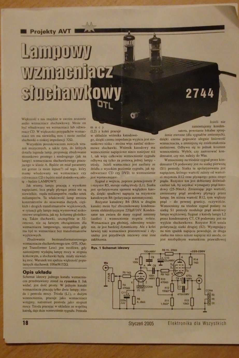 Wzmacniacz słuchawkowy lampowy 2744 DIY