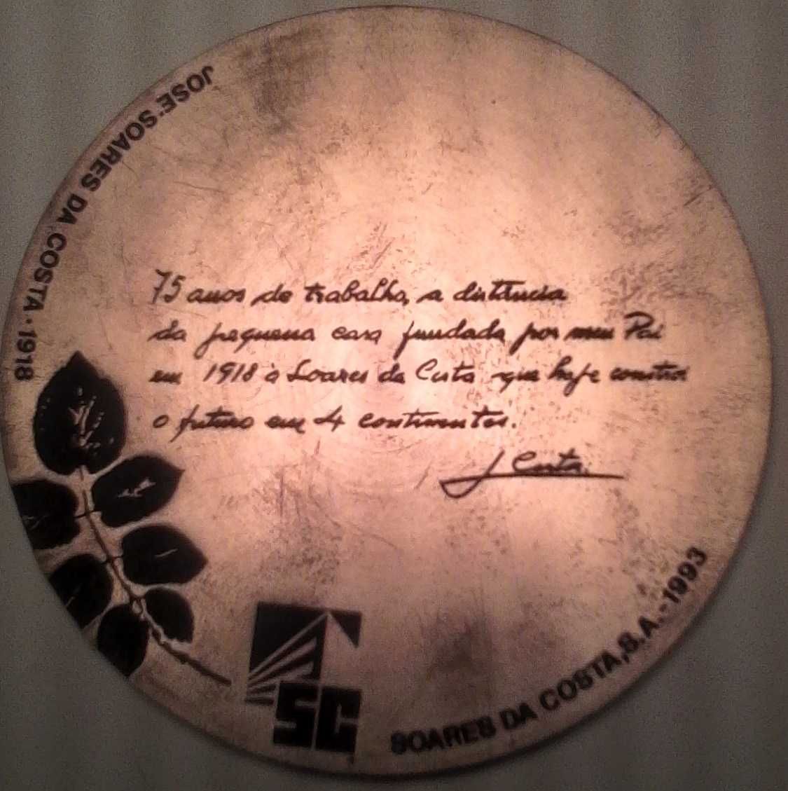 Medalha em bronze 75 anos da Soares da Costa